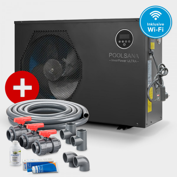 Pool Full-Inverter-Wärmepumpe POOLSANA InverPOWER ULTRA 9 + Anschluss-Set 50 mm