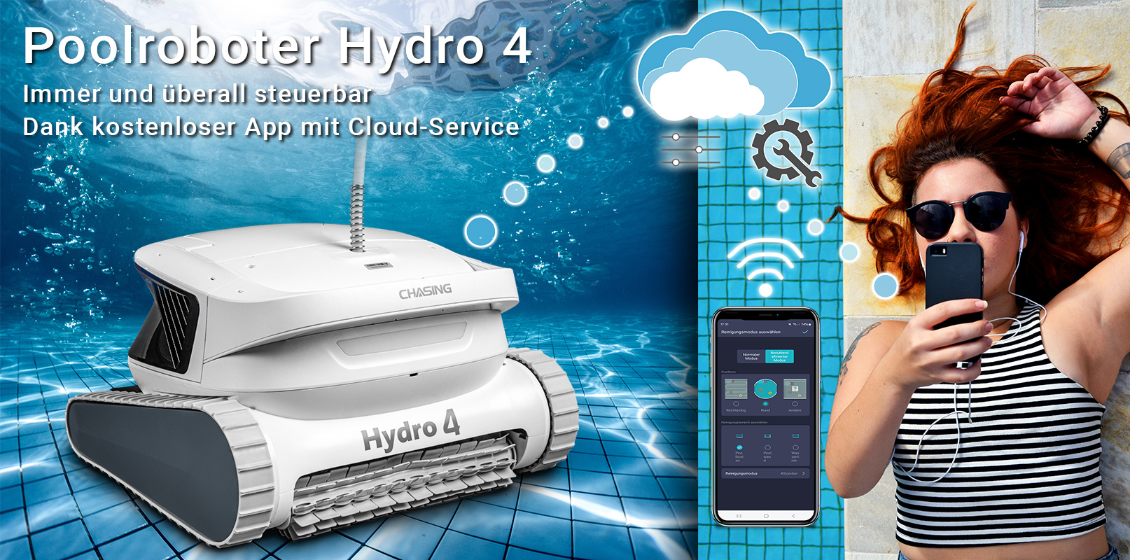 Poolroboter Hydro 4: Immer und überall steuerbar dank kostenloser App mit Cloud-Service