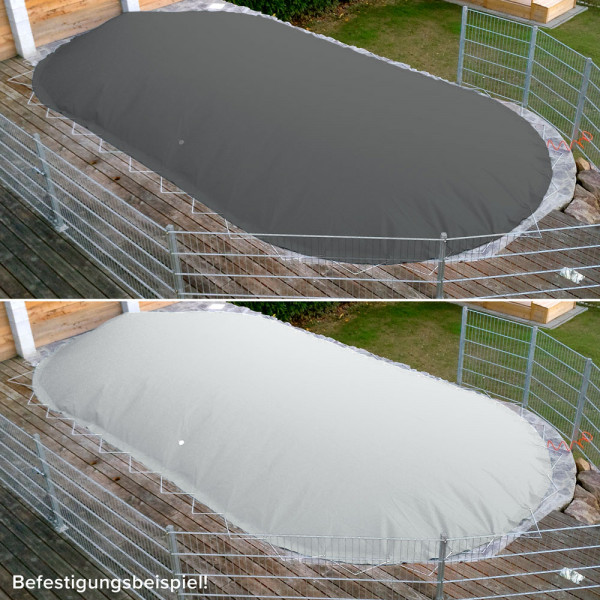 MTH Abdeckung Air Protect Bicolor für Oval-/8-Form-Pools | Anthrazit/Hellgrau | Seil + 2 Ventile