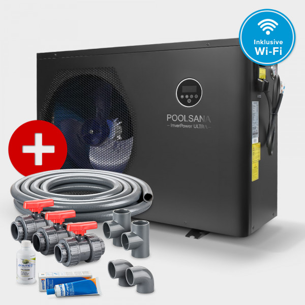 Pool Full-Inverter-Wärmepumpe POOLSANA InverPOWER ULTRA 21 + Anschluss-Set 50 mm