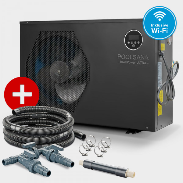 Pool Full-Inverter-Wärmepumpe POOLSANA InverPOWER ULTRA 15 + Anschluss-Set 38 mm