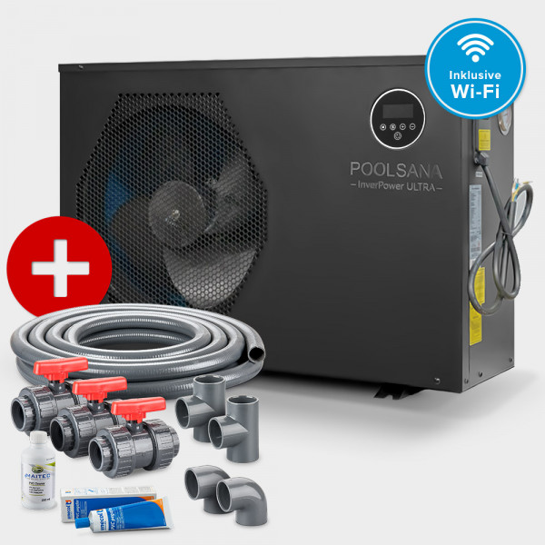 Pool Full-Inverter-Wärmepumpe POOLSANA InverPOWER ULTRA 15 + Anschluss-Set 50 mm